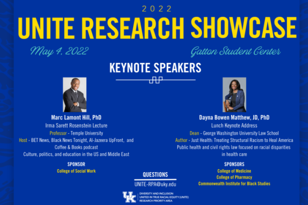 blue flyer reading UNITE research showcase 2022 
